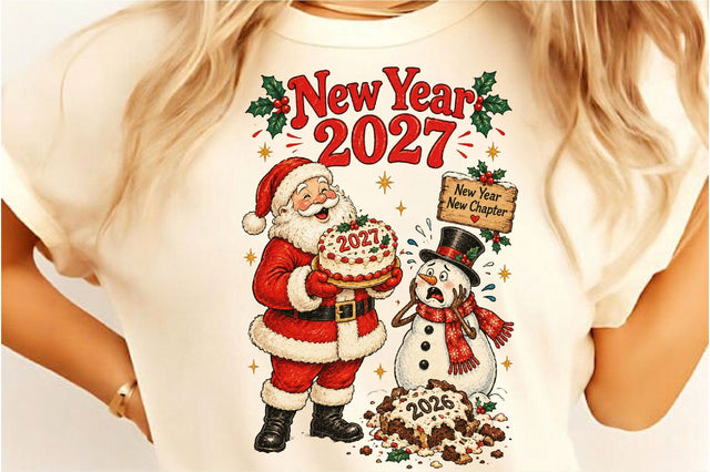 Santa Snowman Happy New Year 2027 PNG Sublimation SVGista 