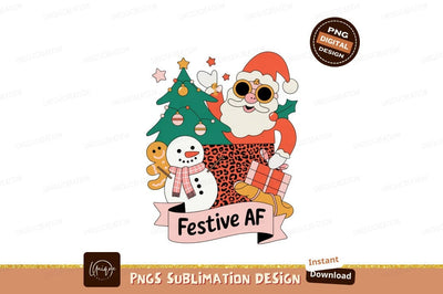 Santa Snowman Tree Gingerbread Festive christmas Sublimation Designangry 