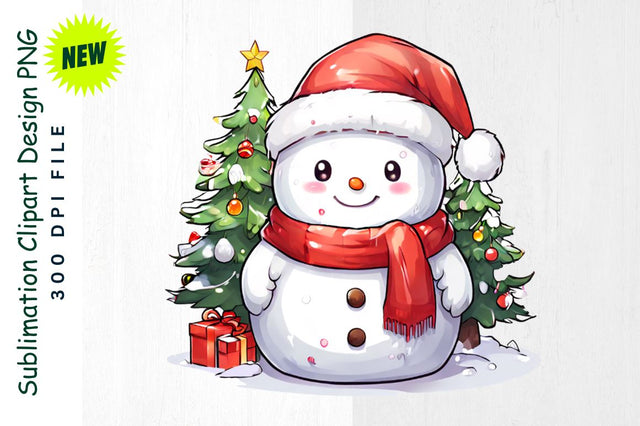 Santa Snowman Under Decorated Tree Sublimation Clipart Sublimation Regulrcrative 