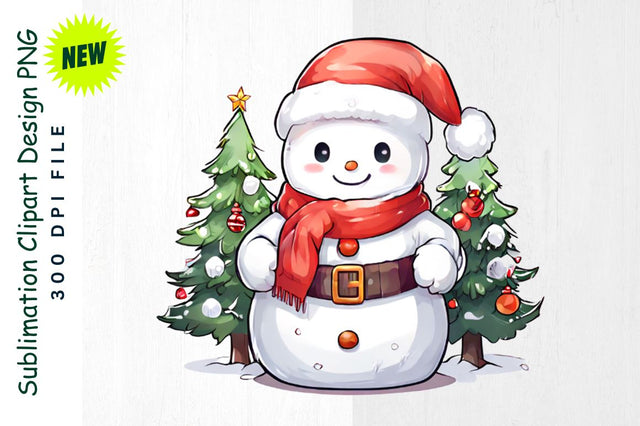 Santa Snowman Under Decorated Tree Sublimation Clipart Sublimation Regulrcrative 