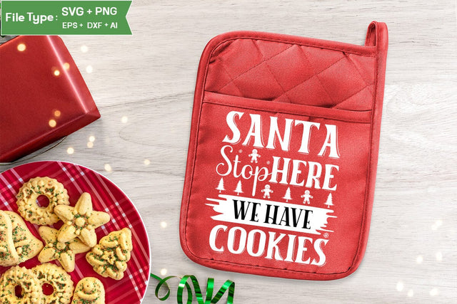 Santa Stop Here We Have Cookies Pot Holder SVG Design, Christmas Pot Holder SVG Design, Christmas SVG, SVGs, Food & Drink, Print & Cut, Quotes and Sayings SVG DesignPlante 503 