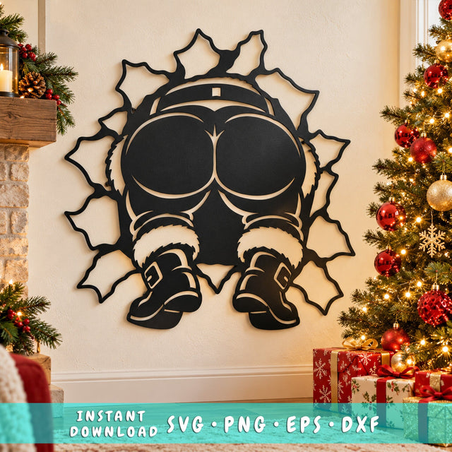 Santa Stuck in the Wall Laser SVG | Funny Christmas Santa Butt DXF | Santa Legs Metal Wall Art | Holiday Plasma Cutting File SVG HappyDesignStudio 