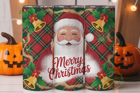 Santa & Tartan Christmas Tumbler Wrap Sublimation PixelChick 