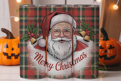 Santa & Tartan Christmas Tumbler Wrap Sublimation PixelChick 