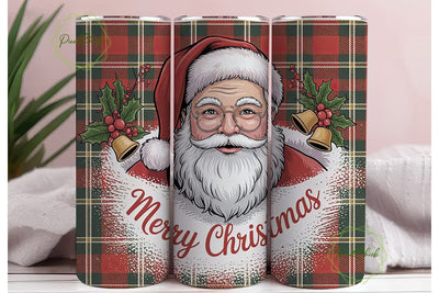 Santa & Tartan Christmas Tumbler Wrap Sublimation PixelChick 