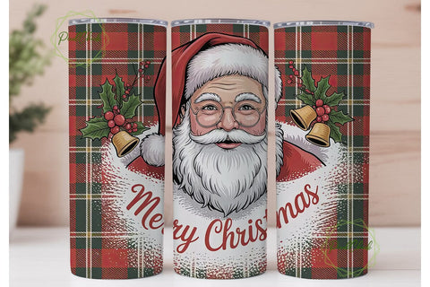 Santa & Tartan Christmas Tumbler Wrap Sublimation PixelChick 