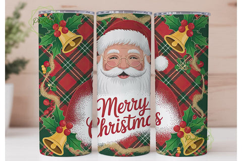 Santa & Tartan Christmas Tumbler Wrap Sublimation PixelChick 