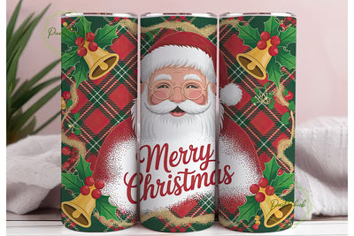 Santa & Tartan Christmas Tumbler Wrap Sublimation PixelChick 