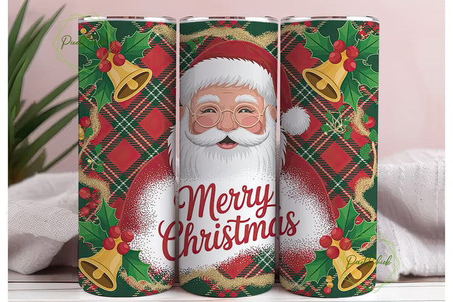 Santa & Tartan Christmas Tumbler Wrap Sublimation PixelChick 