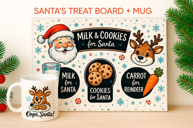 Santa Treat Cutting Board, Christmas mug Sublimation KMarinaDesign 