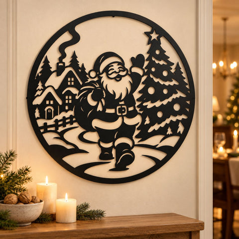 Santa Village Stroll Laser SVG | Christmas Tree DXF | Santa Claus Metal Wall Art | Holiday Plasma CNC Cutting File SVG HappyDesignStudio 