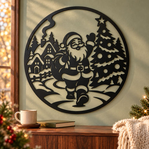 Santa Village Stroll Laser SVG | Christmas Tree DXF | Santa Claus Metal Wall Art | Holiday Plasma CNC Cutting File SVG HappyDesignStudio 