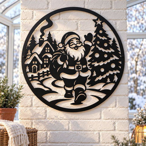 Santa Village Stroll Laser SVG | Christmas Tree DXF | Santa Claus Metal Wall Art | Holiday Plasma CNC Cutting File SVG HappyDesignStudio 