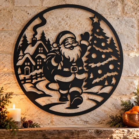 Santa Village Stroll Laser SVG | Christmas Tree DXF | Santa Claus Metal Wall Art | Holiday Plasma CNC Cutting File SVG HappyDesignStudio 