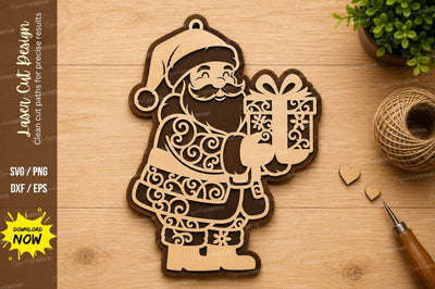 Santa With Gift Laser Cut SVG Design SVG Regulrcrative 
