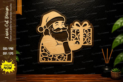 Santa With Gift Laser Cut SVG,Christmas Wall Decor SVG Regulrcrative 