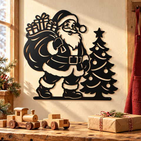Santa with Gifts Laser SVG | Christmas Tree DXF | Santa Claus Metal Wall Art | Holiday Plasma CNC Cutting File SVG HappyDesignStudio 