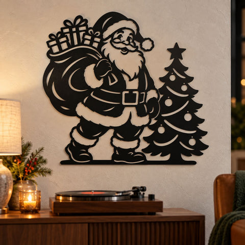 Santa with Gifts Laser SVG | Christmas Tree DXF | Santa Claus Metal Wall Art | Holiday Plasma CNC Cutting File SVG HappyDesignStudio 