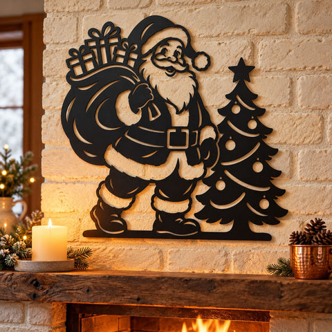 Santa with Gifts Laser SVG | Christmas Tree DXF | Santa Claus Metal Wall Art | Holiday Plasma CNC Cutting File SVG HappyDesignStudio 