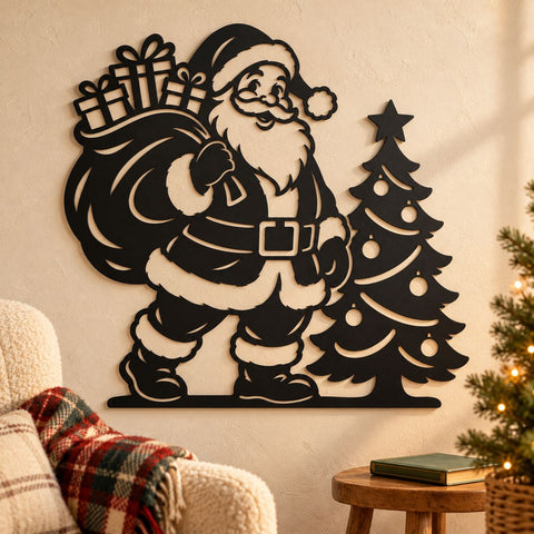 Santa with Gifts Laser SVG | Christmas Tree DXF | Santa Claus Metal Wall Art | Holiday Plasma CNC Cutting File SVG HappyDesignStudio 