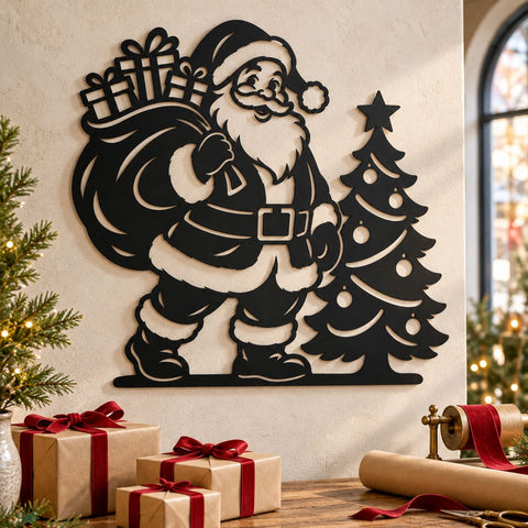 Santa with Gifts Laser SVG | Christmas Tree DXF | Santa Claus Metal Wall Art | Holiday Plasma CNC Cutting File SVG HappyDesignStudio 