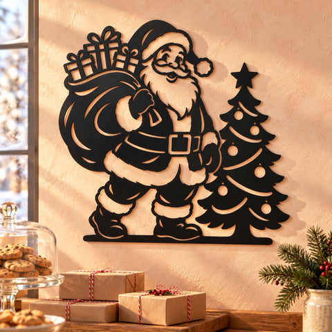 Santa with Gifts Laser SVG | Christmas Tree DXF | Santa Claus Metal Wall Art | Holiday Plasma CNC Cutting File SVG HappyDesignStudio 
