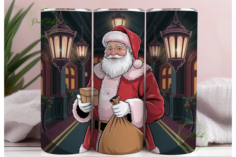 Santa with Lanterns 20oz Tumbler Wrap Sublimation PixelChick 