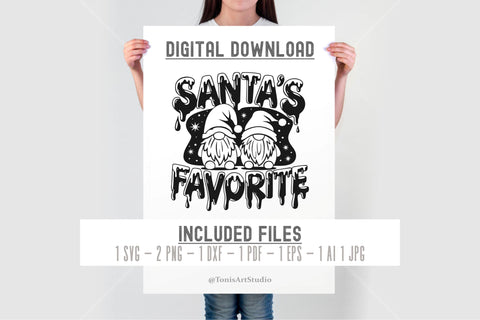 Santa's Favorite Gnome SVG | Christmas Gnome Dripping Lettering Design | Festive Holiday Cut File for Cricut and Silhouette SVG TonisArtStudio 