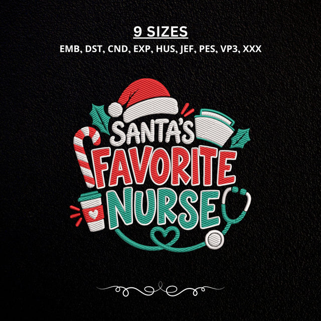 Santa’s Favorite Nurse Christmas Embroidery Design – Christmas Nurse Stethoscope Candy Cane Machine Embroidery File, Nurse Holiday Gift Embroidery/Applique DESIGNS PatternFeed8 