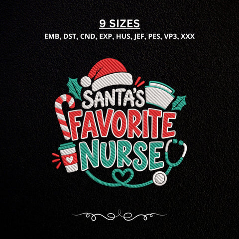 Santa’s Favorite Nurse Christmas Embroidery Design – Christmas Nurse Stethoscope Candy Cane Machine Embroidery File, Nurse Holiday Gift Embroidery/Applique DESIGNS PatternFeed8 