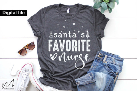 Santa’s Favorite Nurse PNG, Festive Holiday Nurse Sublimation Design for Shirts and Gifts SVG Isabella Machell 