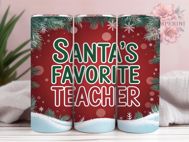 Santa’s Favorite Teacher Christmas Tumbler, Christmas Teacher Wrap, Glitter Holiday Sublimation, Festive Teacher Cup, 20Oz Skinny Tumbler Wrap, Teacher Christmas Mug, Holiday Teacher Design Sublimation Li Zamperini 