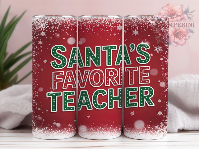 Santa’s Favorite Teacher Christmas Tumbler, Christmas Teacher Wrap, Glitter Holiday Sublimation, Festive Teacher Cup, 20Oz Skinny Tumbler Wrap, Teacher Christmas Mug, Holiday Teacher Design Sublimation Li Zamperini 