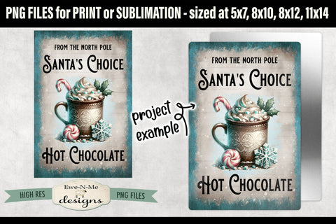 Santas Hot Chocolate Sublimation Design | Vintage Cocoa PNG Sublimation Ewe-N-Me Designs 
