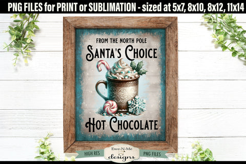 Santas Hot Chocolate Sublimation Design | Vintage Cocoa PNG Sublimation Ewe-N-Me Designs 