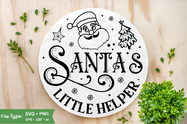 Santa's Little Helper SVG Design, Dog Christmas Round SVG, Dog Christmas SVG, SVG Cut File, SVGs, Food & Drink, Print & Cut, Quotes and Sayings SVG DesignPlante 503 