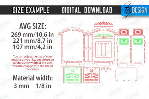 Santa's Mailbox Laser Cut Bundle | Christmas Post Box | Letters for Santa | North Pole Express | CNC Files SVG Fly Design 