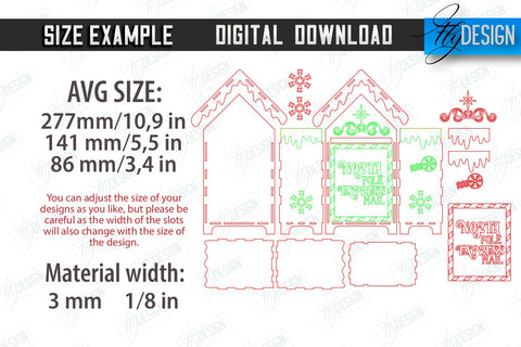 Santa's Mailbox Laser Cut Bundle | Christmas Post Box | Letters for Santa | North Pole Express | CNC Files SVG Fly Design 