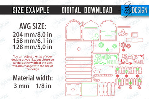 Santa's Mailbox Laser Cut Bundle | Christmas Post Box | Letters for Santa | North Pole Express | CNC Files SVG Fly Design 