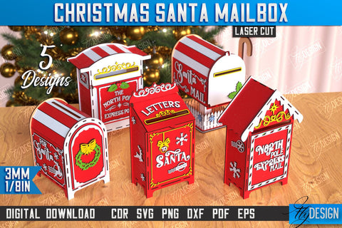 Santa's Mailbox Laser Cut Bundle | Christmas Post Box | Letters for Santa | North Pole Express | CNC Files SVG Fly Design 