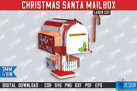 Santa's Mailbox Laser Cut | Christmas Post Box | Letters for Santa | North Pole Express | CNC File SVG Fly Design 