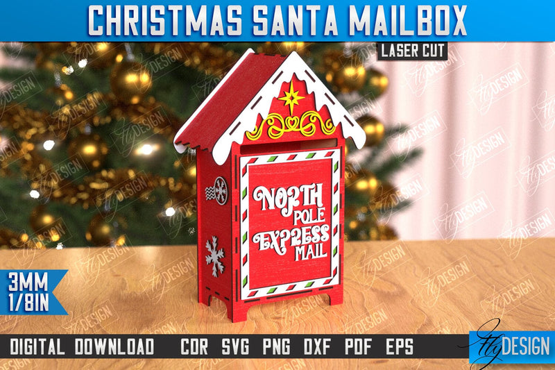 Santa's Mailbox Laser Cut | Christmas Post Box | Letters for Santa | North Pole Express | CNC File SVG Fly Design 