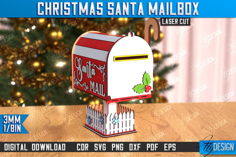 Santa's Mailbox Laser Cut | Christmas Post Box | Letters for Santa | North Pole Express | CNC File SVG Fly Design 