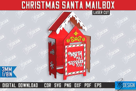 Santa's Mailbox Laser Cut | Christmas Post Box | Letters for Santa | North Pole Express | CNC File SVG Fly Design 