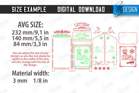 Santa's Mailbox Laser Cut | Christmas Post Box | Letters for Santa | North Pole Express | CNC File SVG Fly Design 