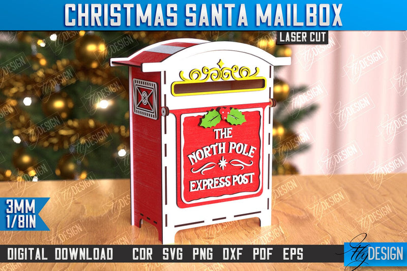 Santa's Mailbox Laser Cut | Christmas Post Box | Letters for Santa | North Pole Express | CNC File SVG Fly Design 