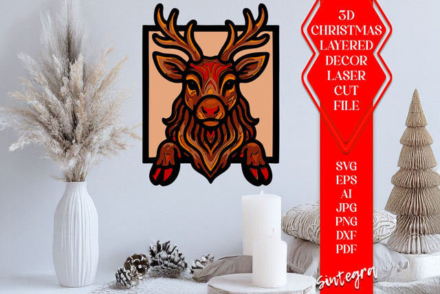Santa's Reindeer 3D Layered SVG – 9 Layer Laser Cut Christmas Design V1 SVG Sintegra 
