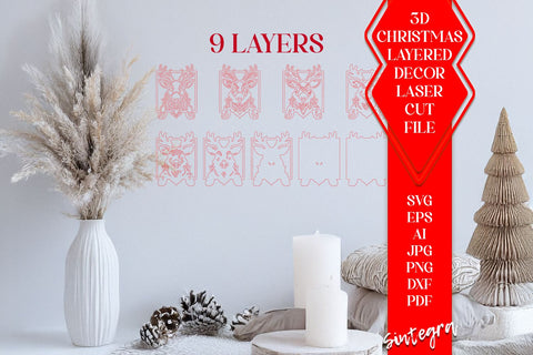 Santa's Reindeer 3D Layered SVG – 9 Layer Laser Cut Christmas Design V1 SVG Sintegra 