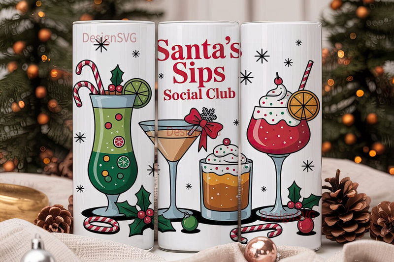 Santa's Sips Tumbler Wrap Sublimation DesignSVG 