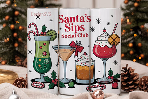 Santa's Sips Tumbler Wrap Sublimation DesignSVG 